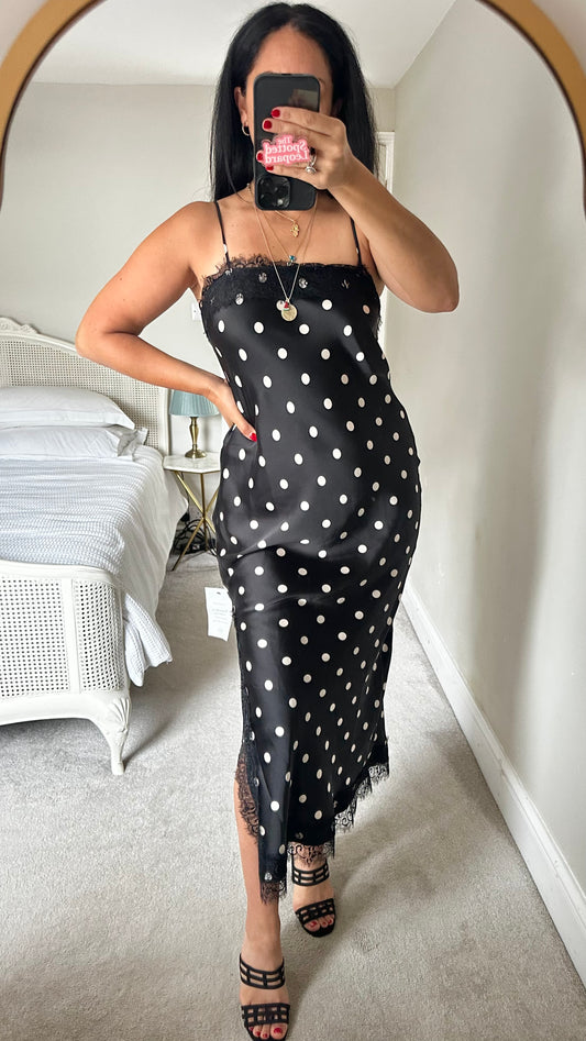 Nobody’s Child black cream polka dot midi dress small UK 8 new bnwt