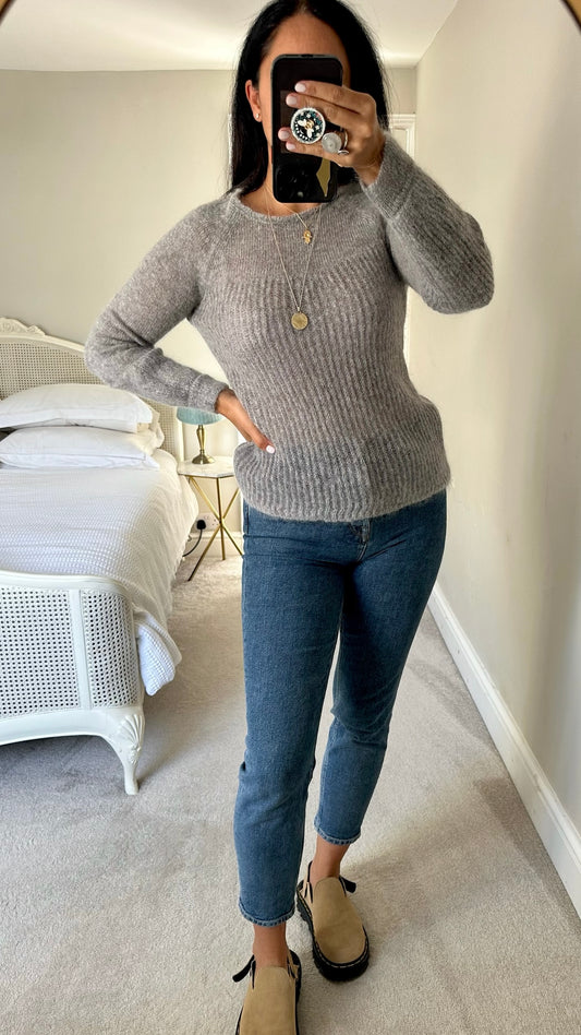 Mint velvet grey mohair wool blend knitted jumper medium UK 10-12 vgc w25