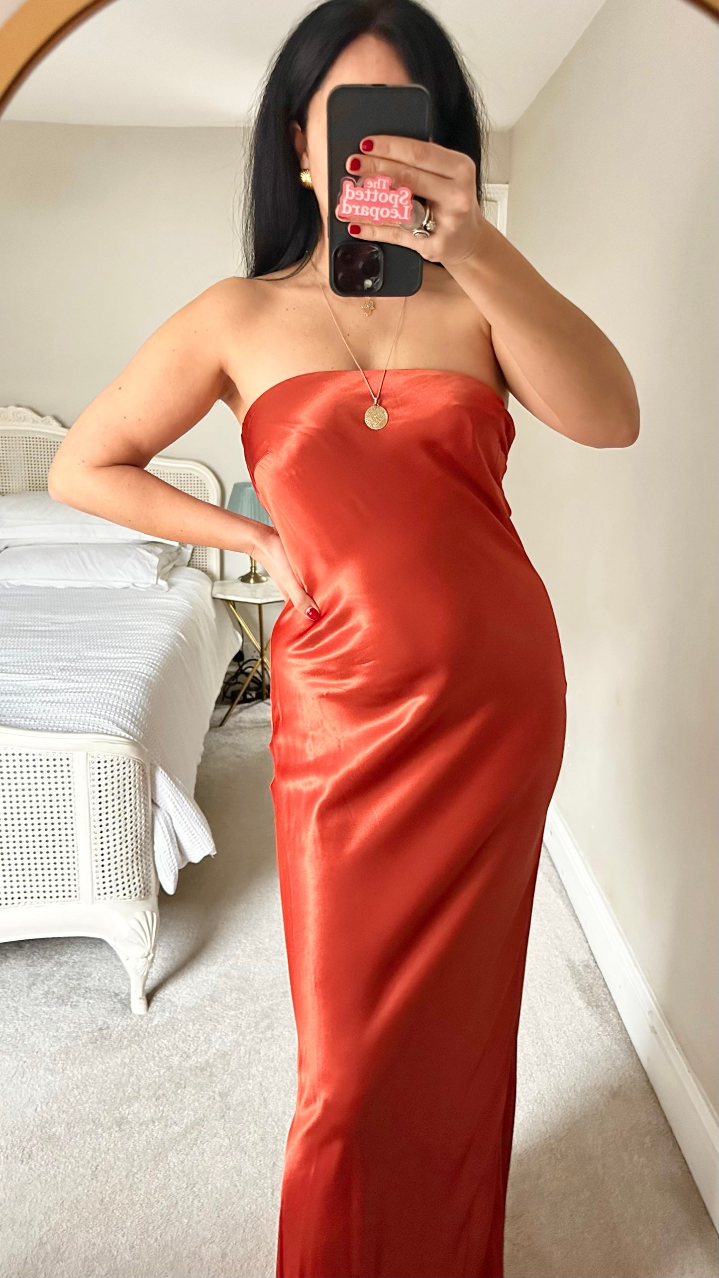 Anthropologie burnt orange strapless slip maxi wedding guest event dress medium UK 14 vgc