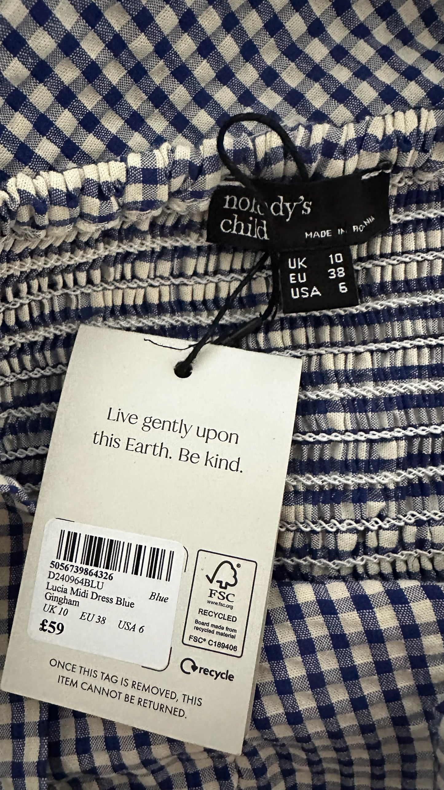 Nobodys child navy blue white gingham check side split dress UK 10 12 14 vgc