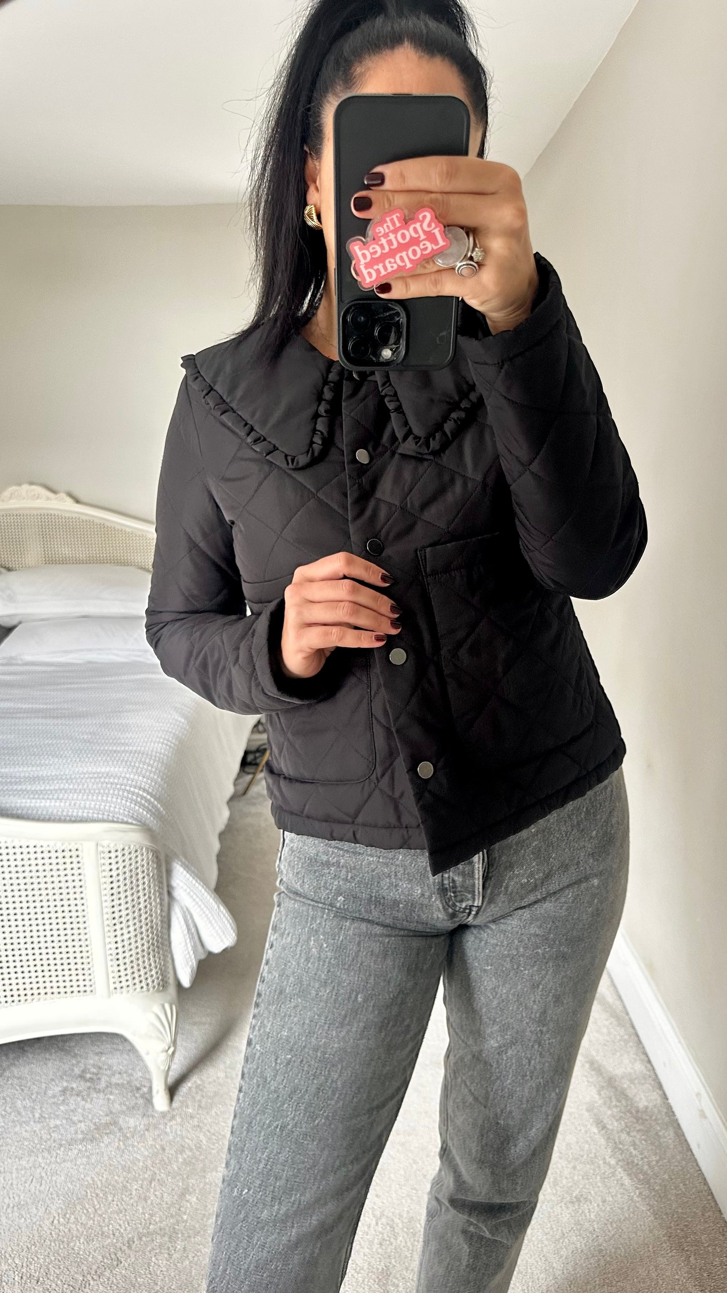 Vila black collared quilted jacket coat small UK 8 vgc