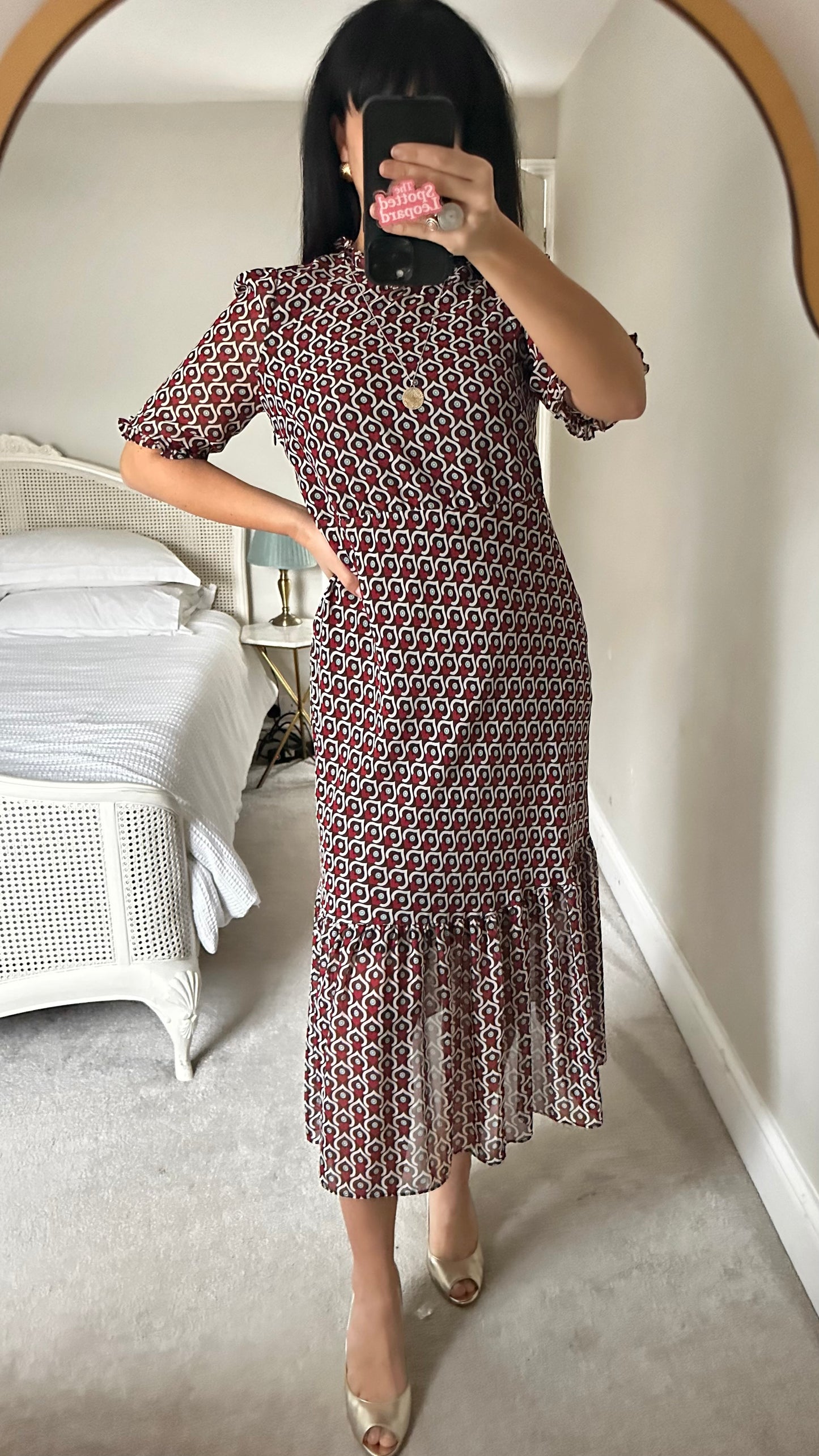 Zara red heart print midi valentines dress long medium UK 12