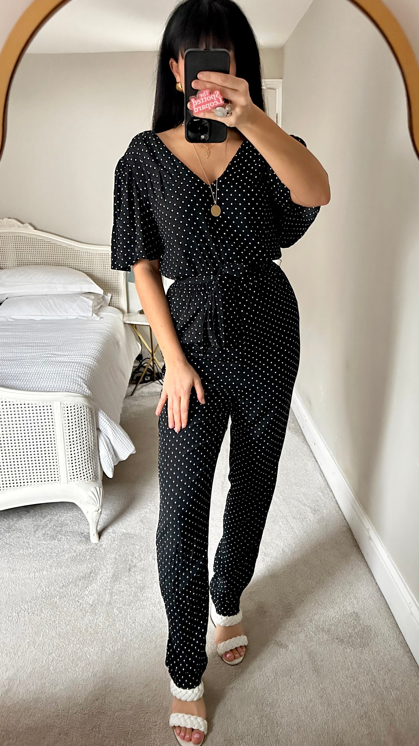 La Redoute black white polka dot tall jumpsuit playsuit trousersuit medium UK 12 vgc