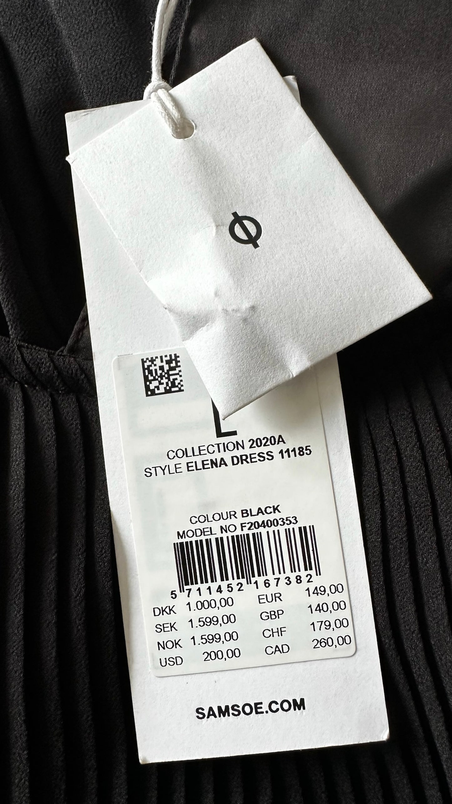 Samsoe black pleated midi dress large UK 12 vgc