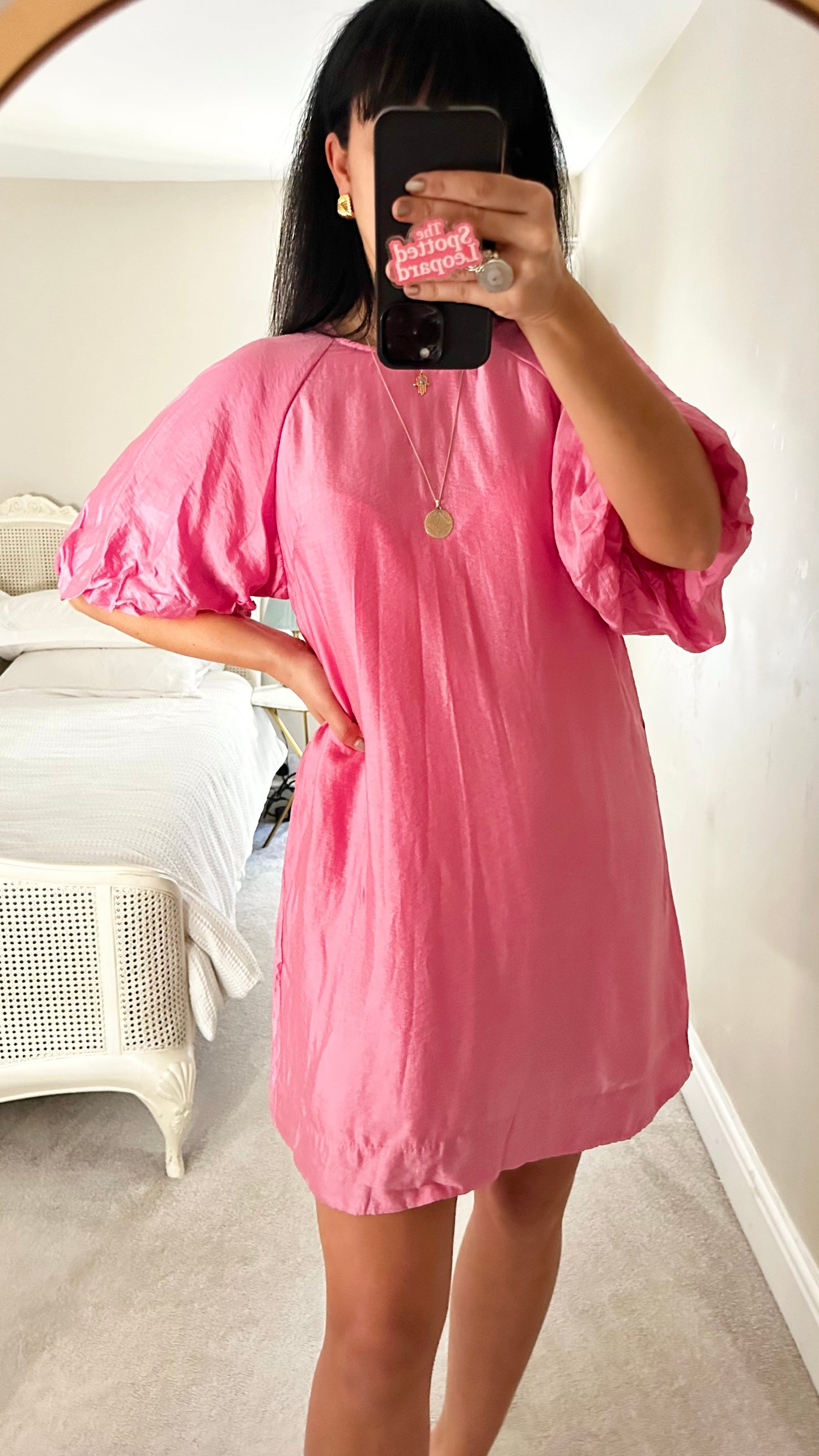 & other stories rose pink mini puff sleeve dress holiday medium UK 12 vgc