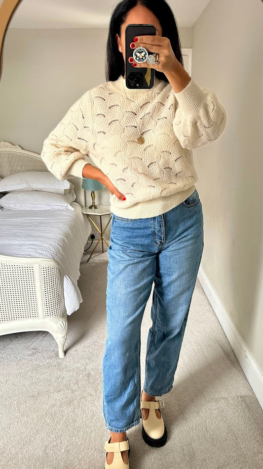 Selected femme cream alpaca blend knitted jumper large UK 12 vgc w25