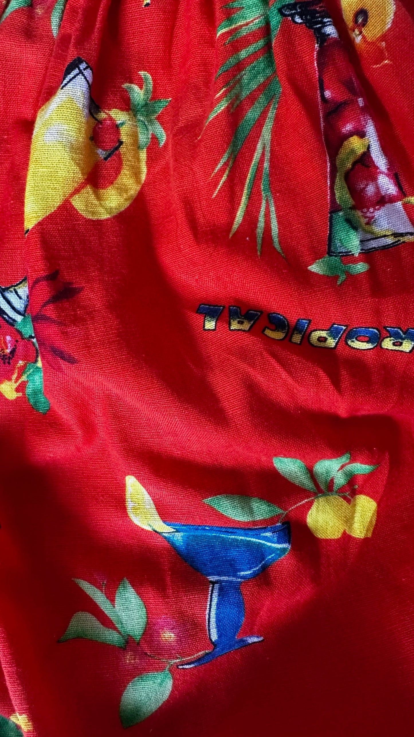 Damson madder red toucan holiday print shift dress petite Small UK 10 excellent used condition