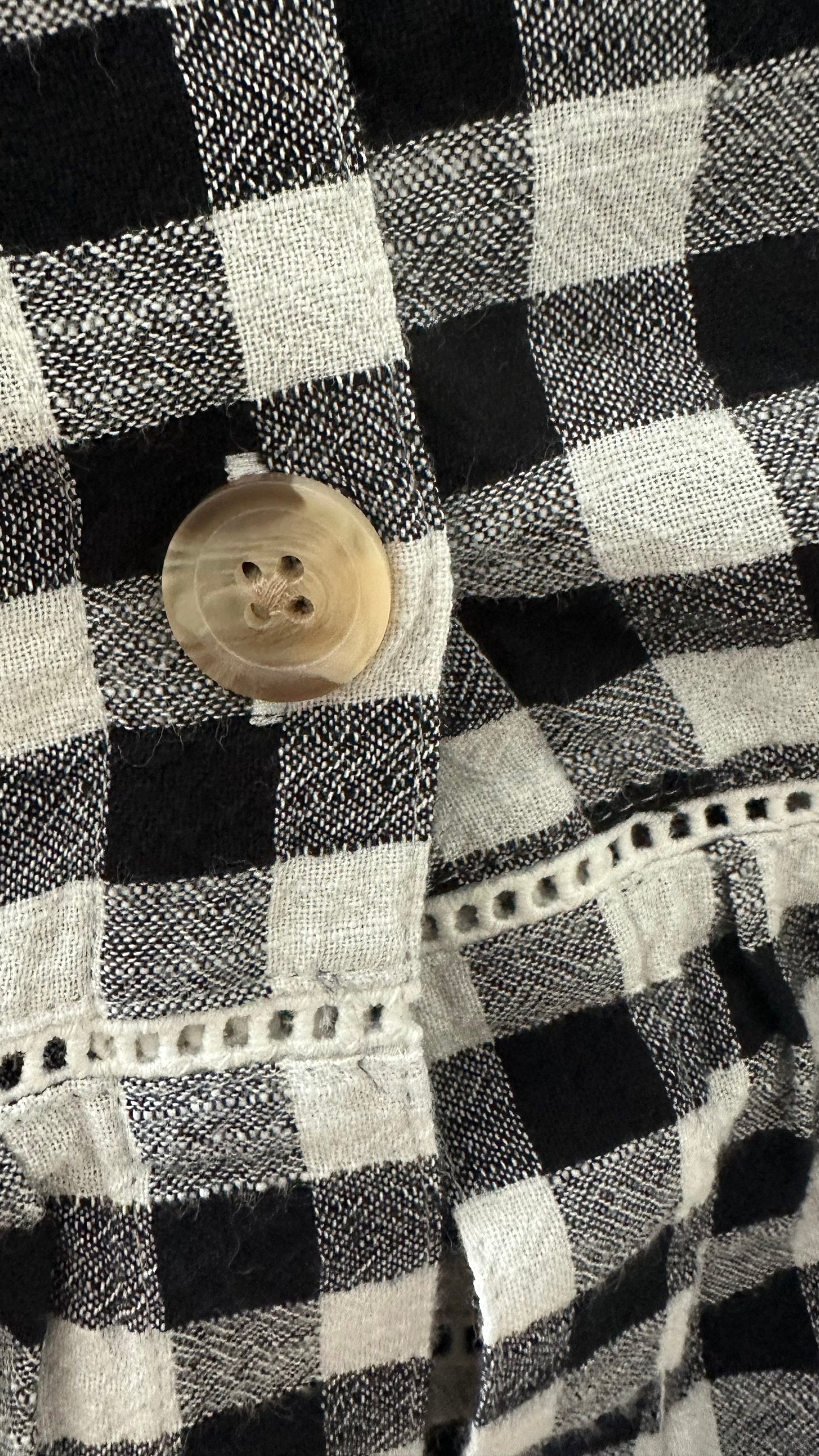 Marks & Spencer M&S black white gingham check button up midi long holiday dress small UK 8-10