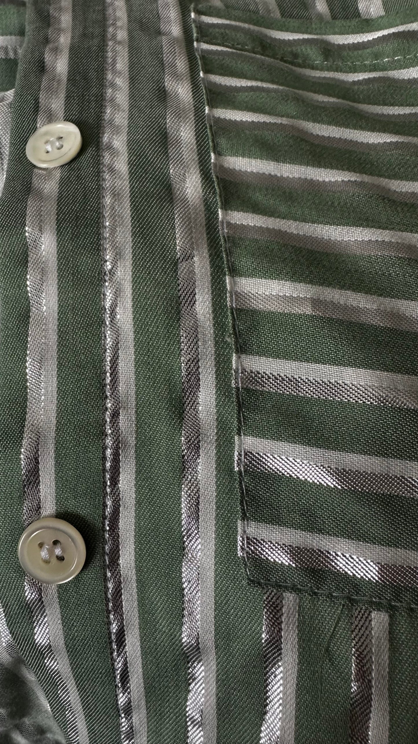 FRNCH Green white silver stripe shirt top small medium UK 10-12