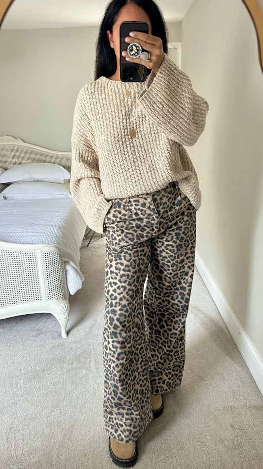 Arket beige oatmeal knitted cotton wool blend oversized jumper extra large UK 14 vgc w25