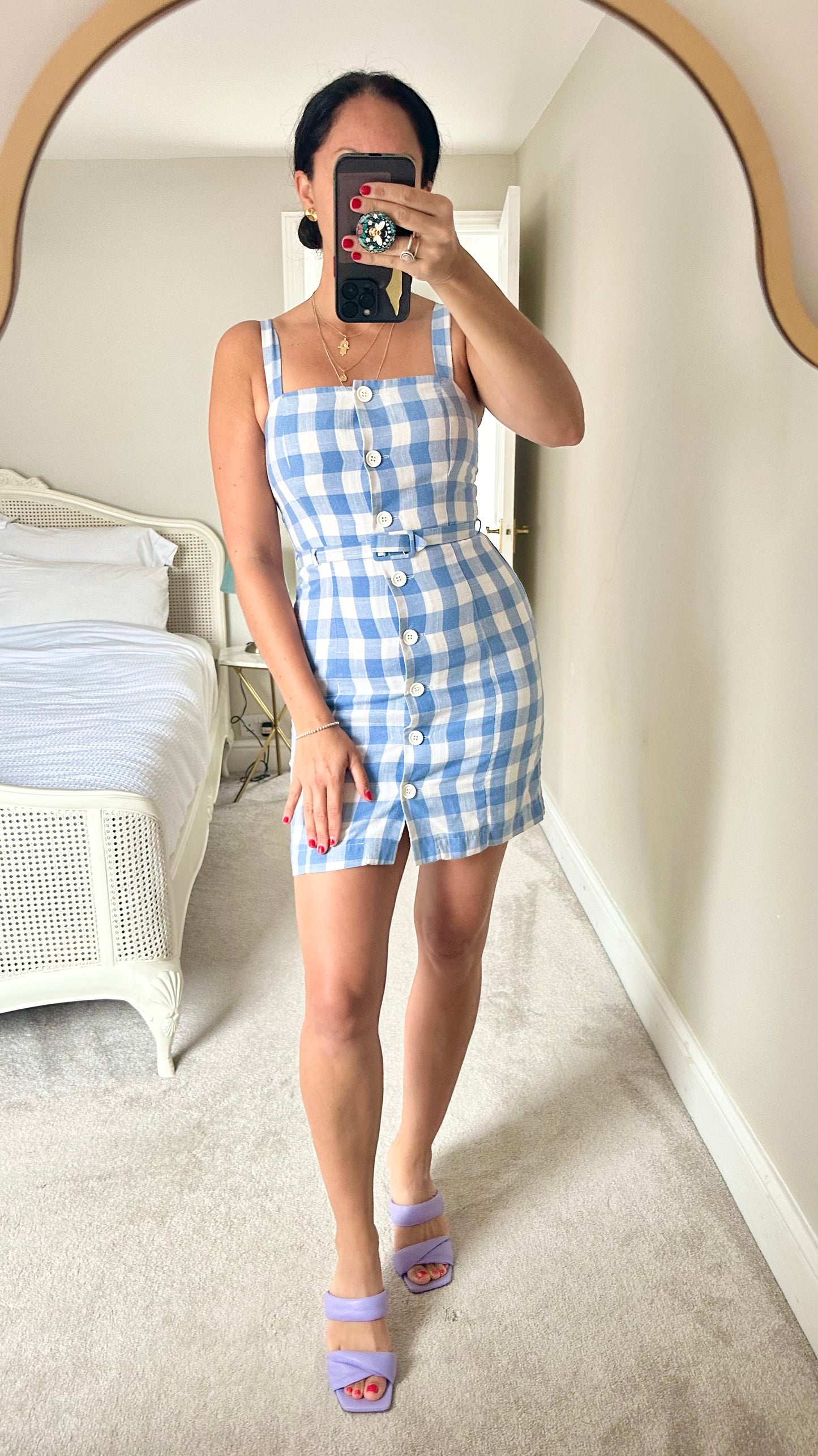 Nobody’s Child light blue white gingham check mini dress small UK 8 vgc