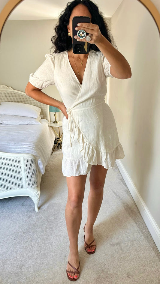&Other stories white cream linen wrap mini dress medium M UK 10 excellent condition