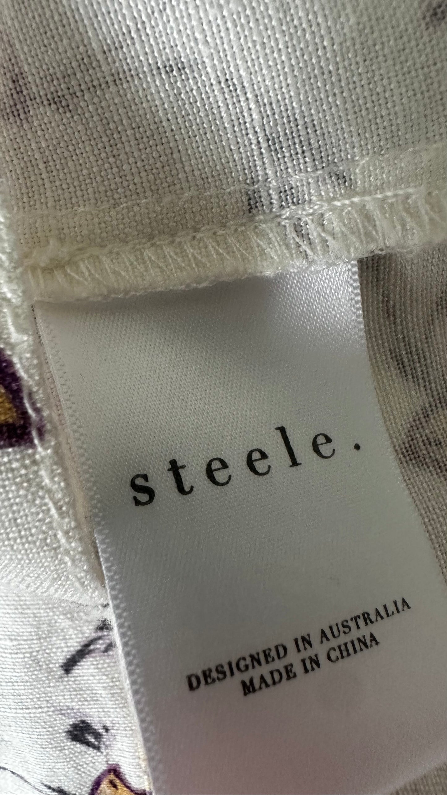 Steele cream lilac floral shirt mini dress linen blend small UK 10-12 vgc