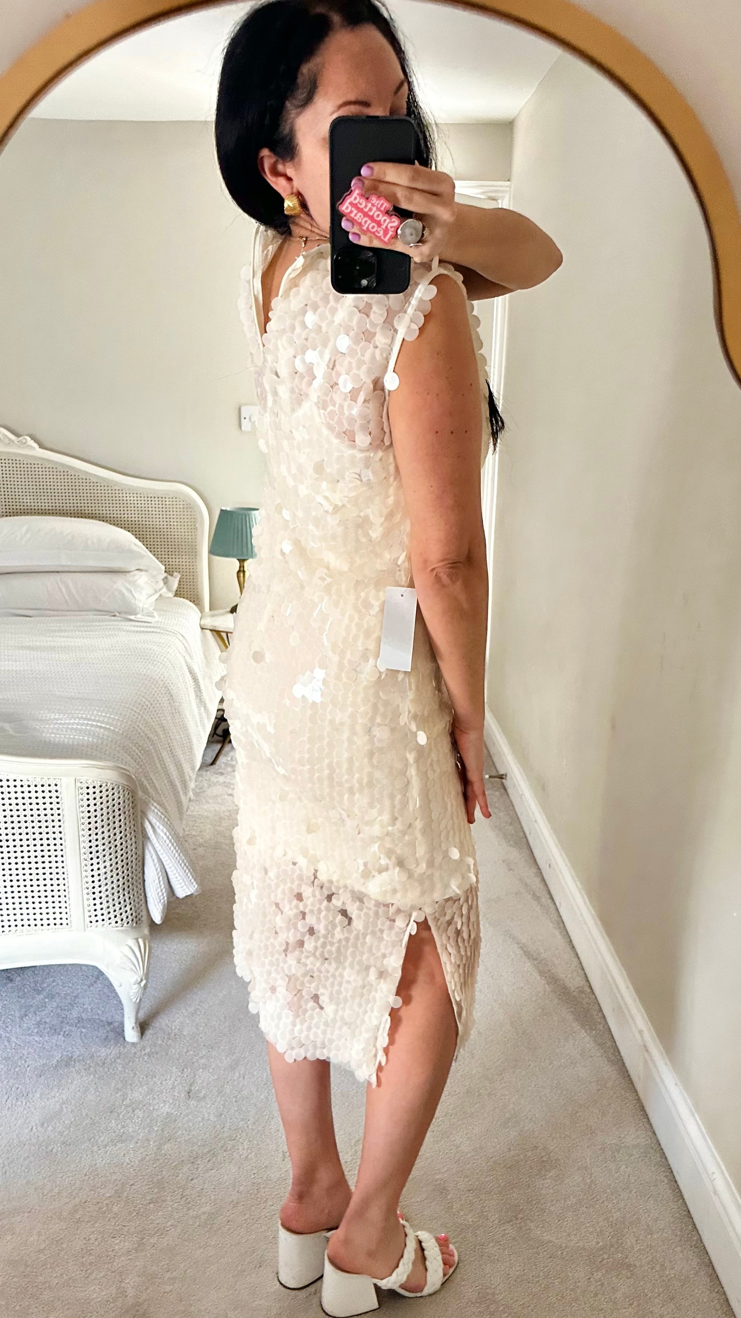 Never Fully Dressed cream sequin disc midi long white dress event holiday small UK 10 new bnwt