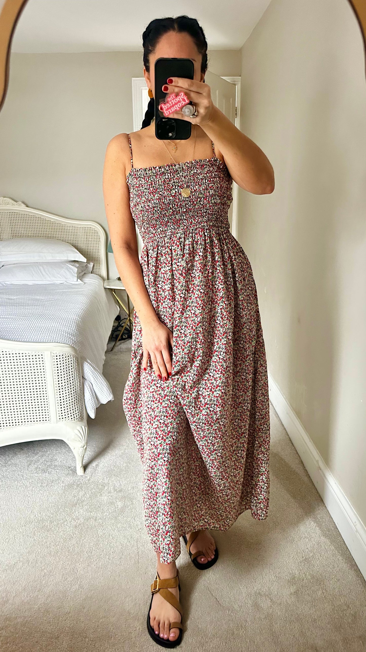 & other stories red green floral holiday midi maxi dress small UK 8 10 12 vgc