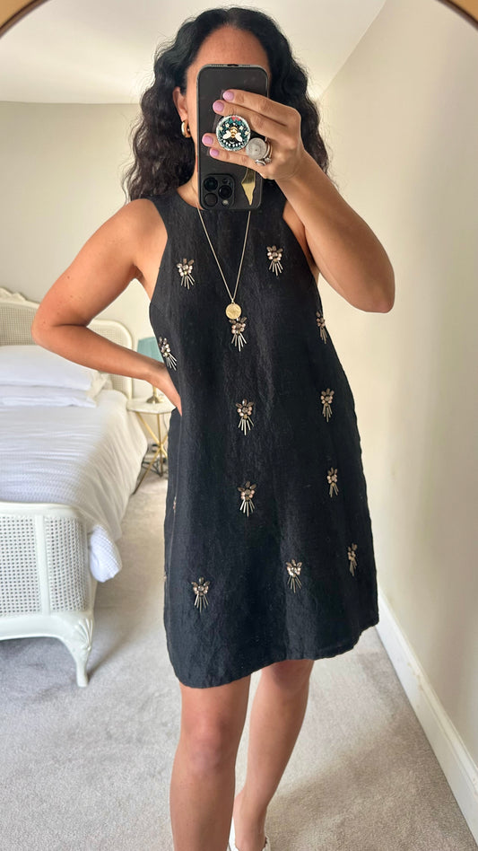 Topshop black embellished mini event dress extra large UK 12 14 vgc