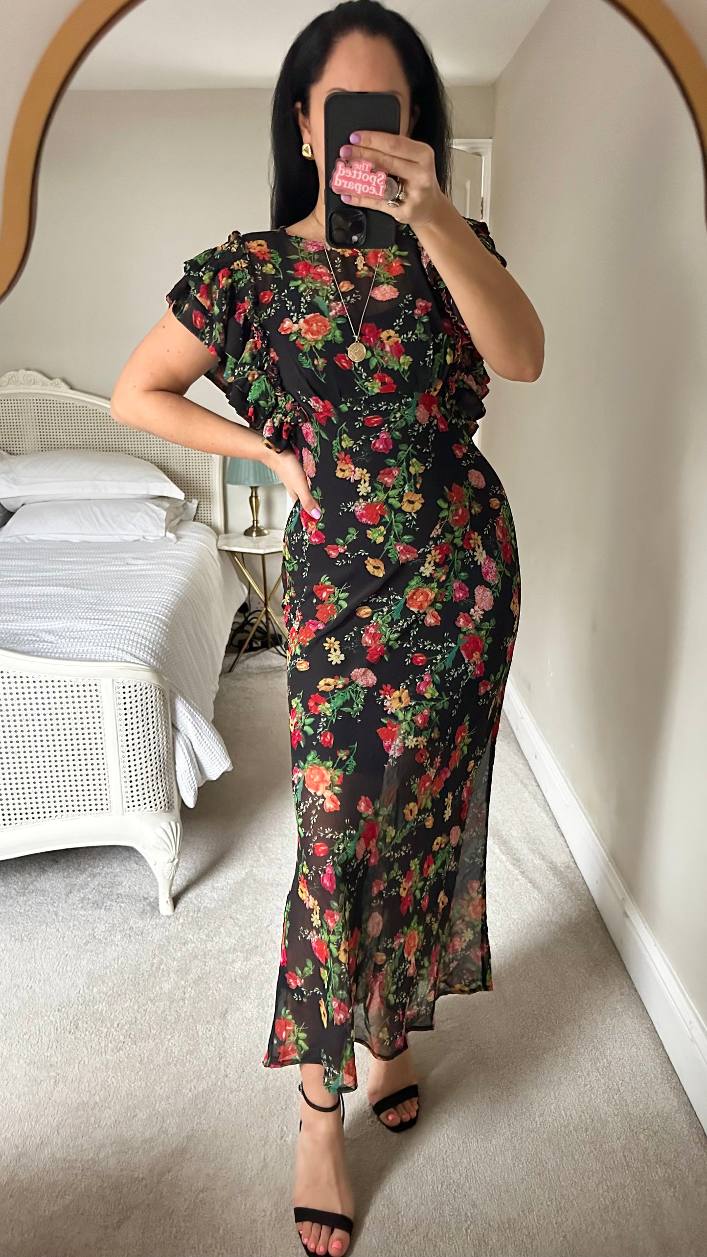 Warehouse black red floral midi event dress small UK 10 new bnwt sheer