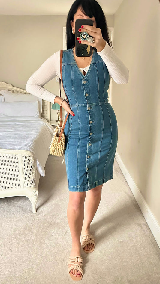 Selected Femme @Anthropologie blue denim button up mini dress Small S UK 6-8 NWT