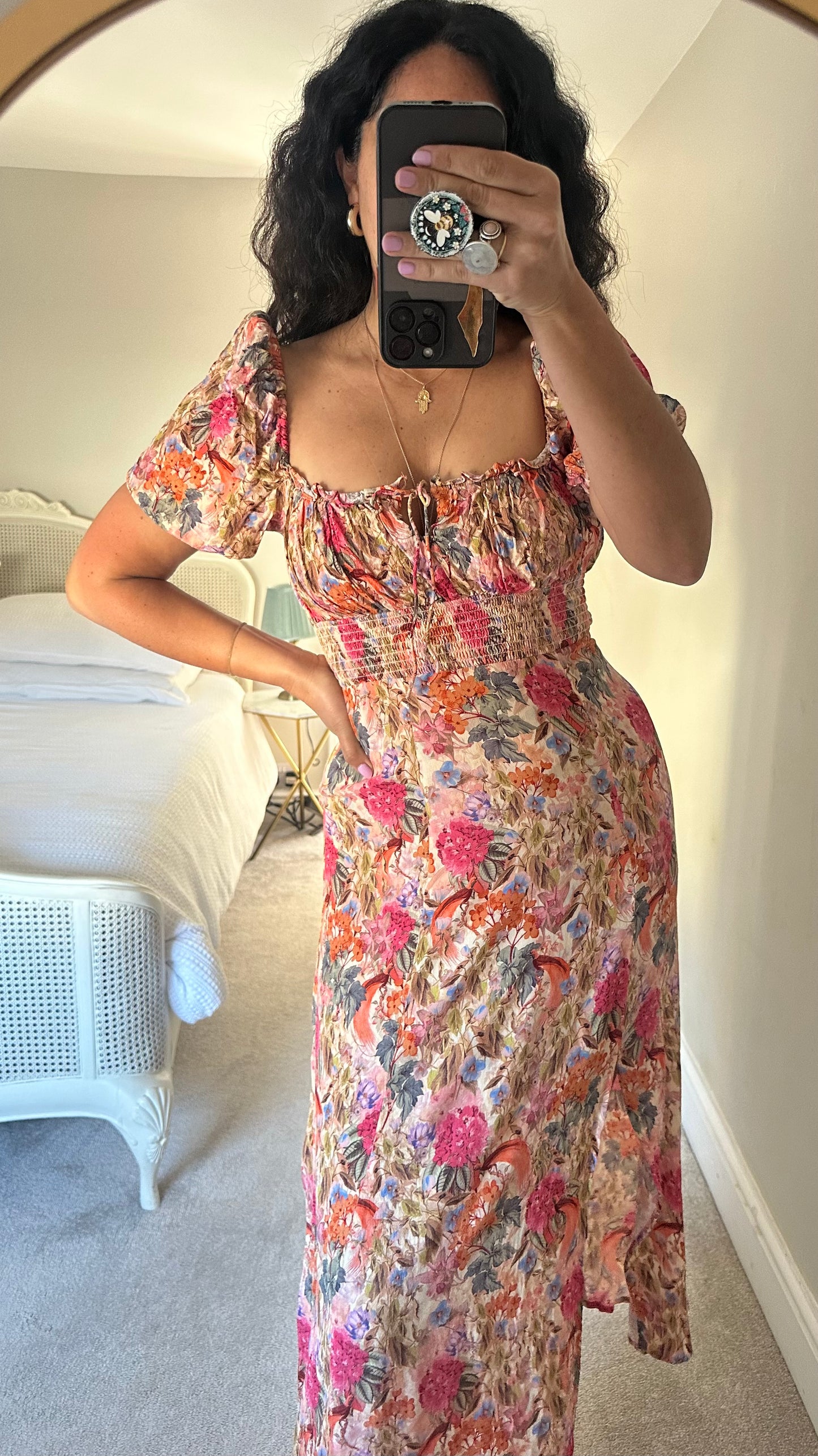 & other stories pink blue beige floral side split midi long dress extra small UK 6 vgc