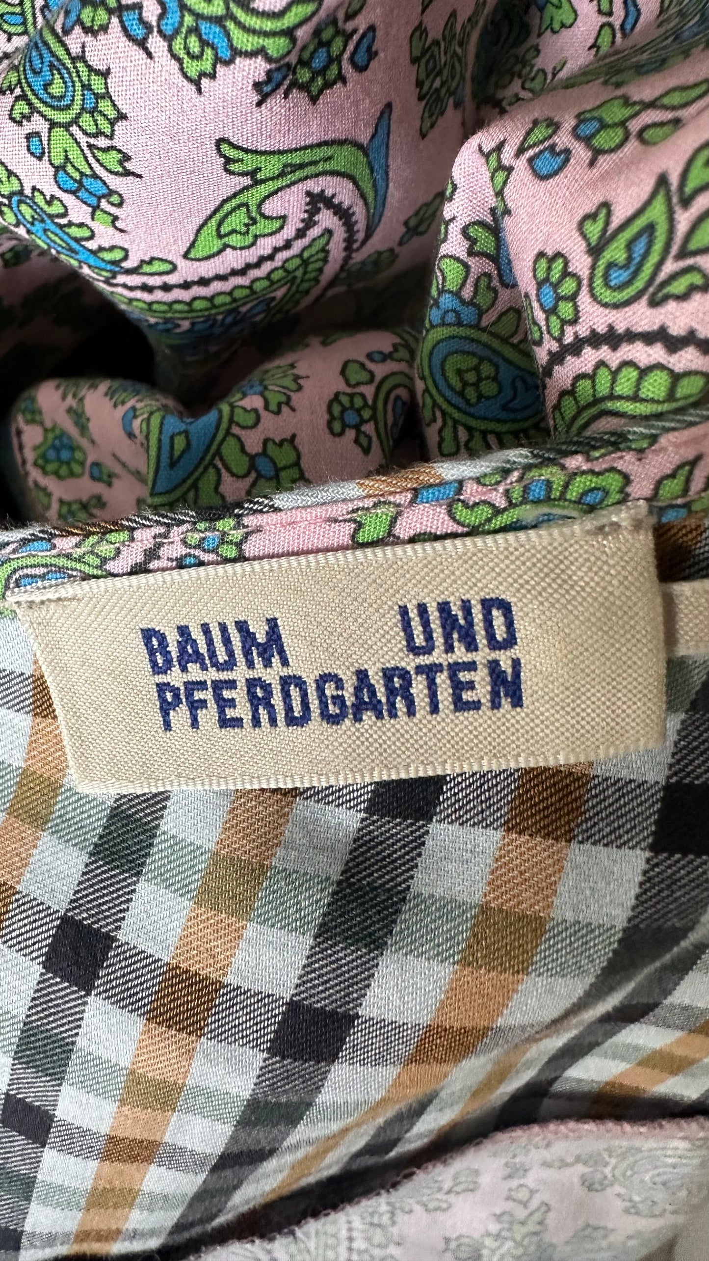 Baum und Pferdgarten Green pink blue paisley gingham maxi long dress small UK 8-10 vgc