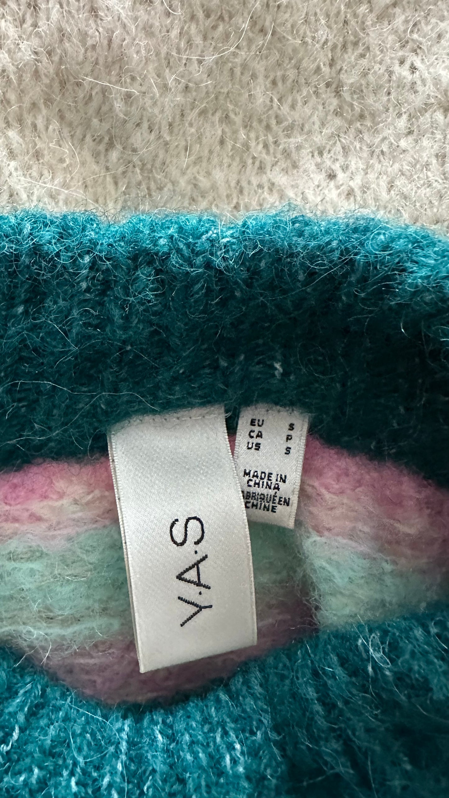 YAS cream turquoise green pink blue small UK 8 alpaca wool blend vgc