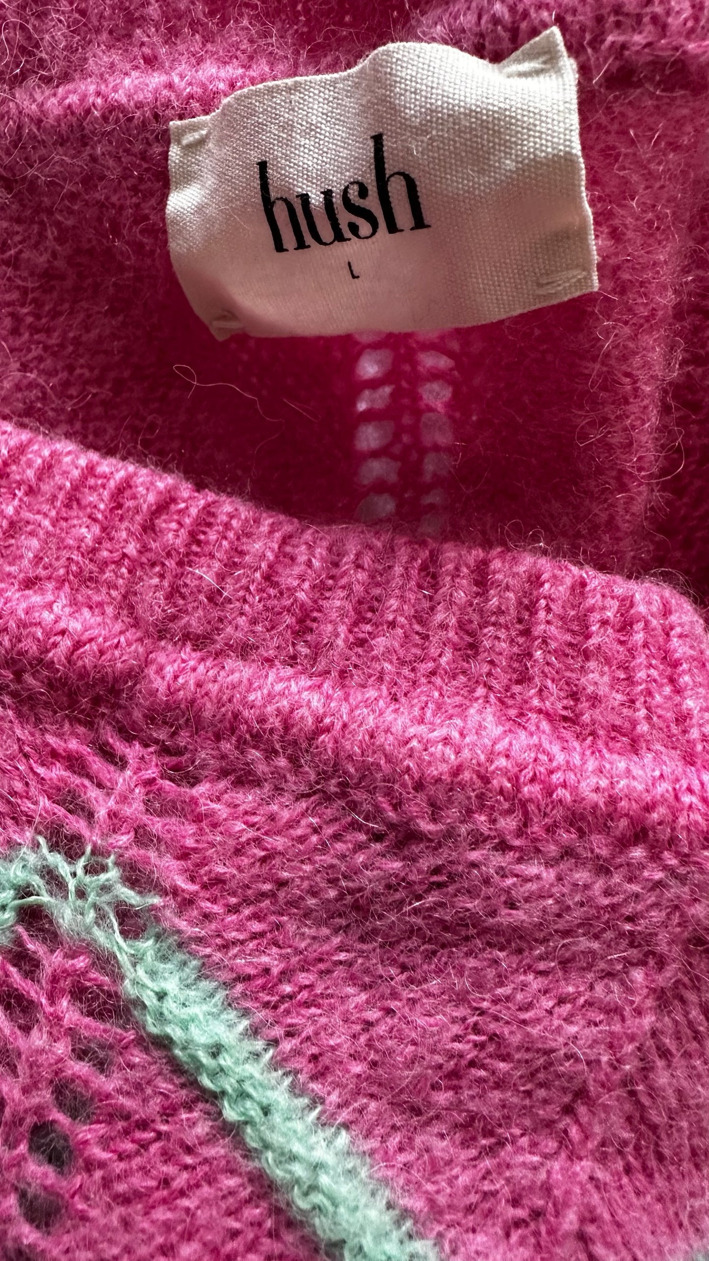 HUSH pink green zigzag stripe alpaca blend knitted jumper UK 12 vgc
