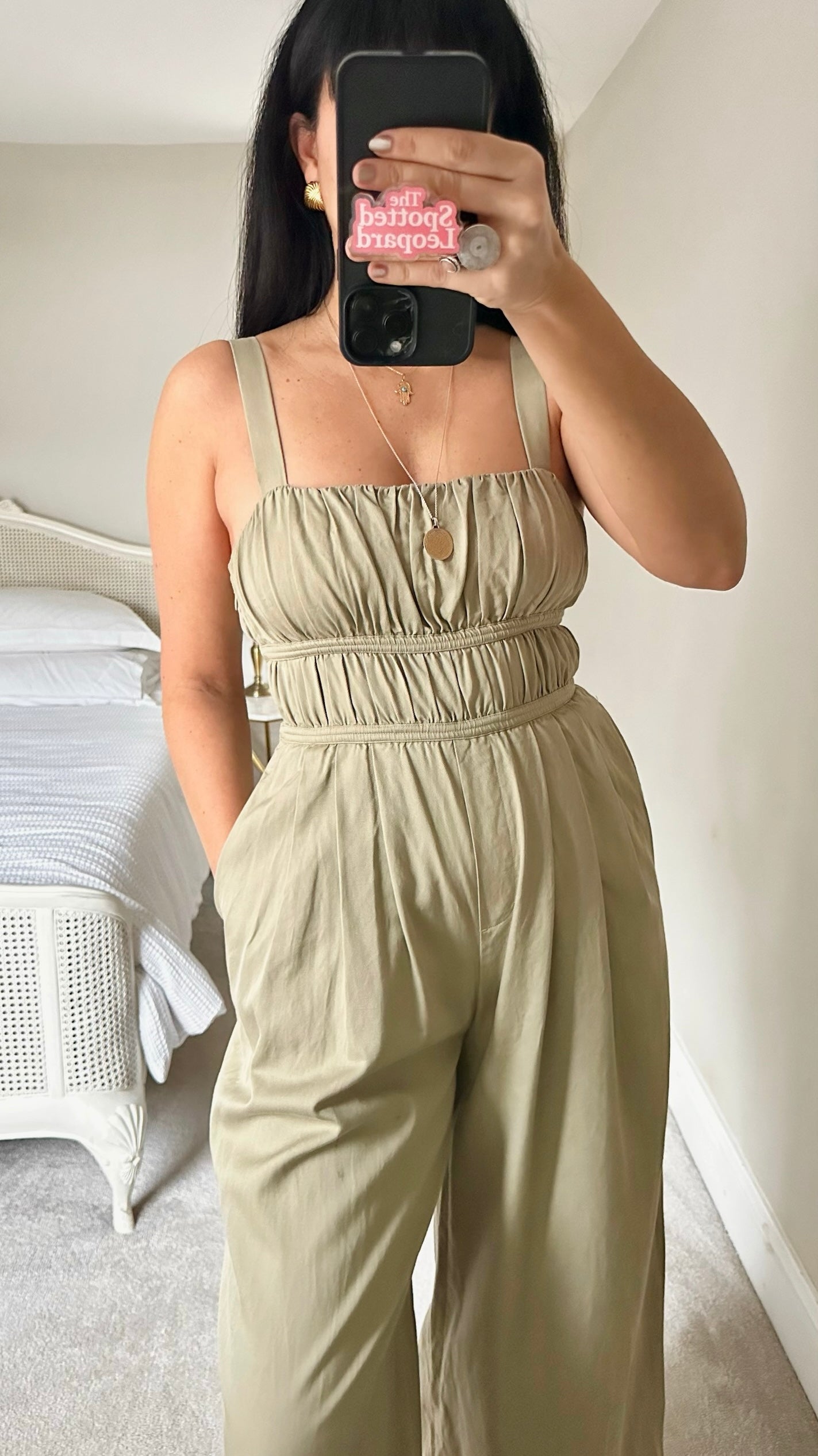 & other stories khaki green stone linen blend jumpsuit small UK 8-10 vgc