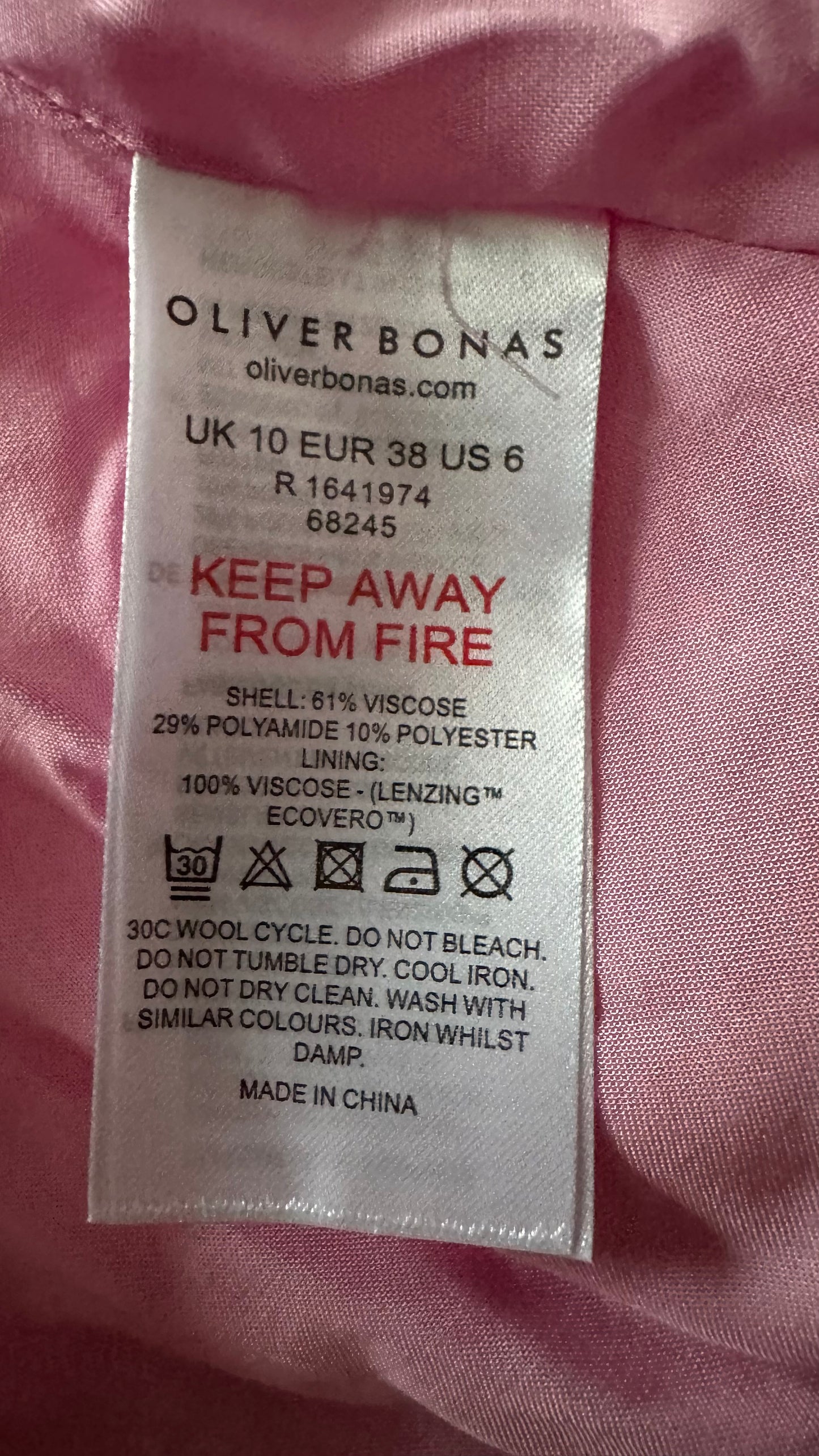 Oliver Bonas pink soft rose candy wedding guest event dress midi small UK 8 10 vgc