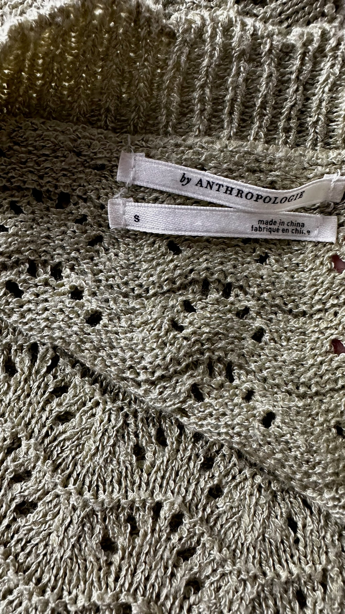 Anthropologie olive khaki green crochet knitted cardigan jumper small UK 8-10-12 vgc