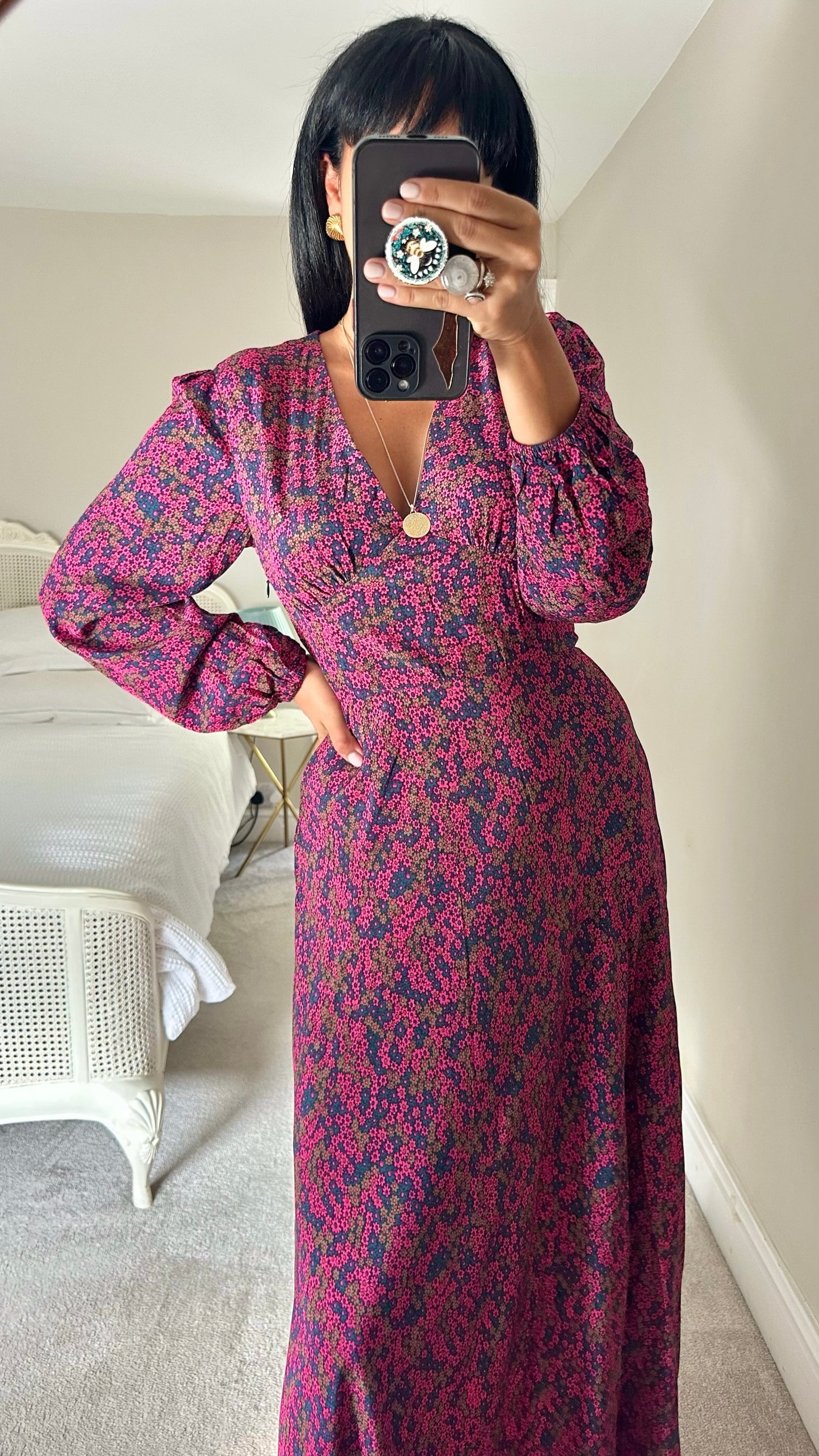 Samsoe Samsoe purple navy blue floral maxi dress winter wedding small medium SM UK 8-10 as new condition
