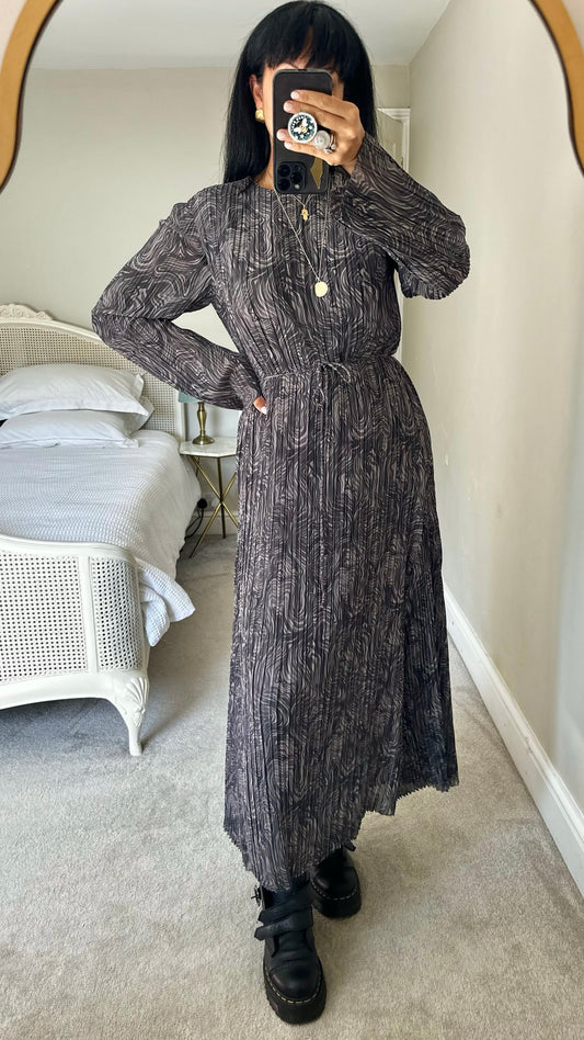 &Other stories lilac grey black plisse maxi event dress large L UK 12 excellent used condition