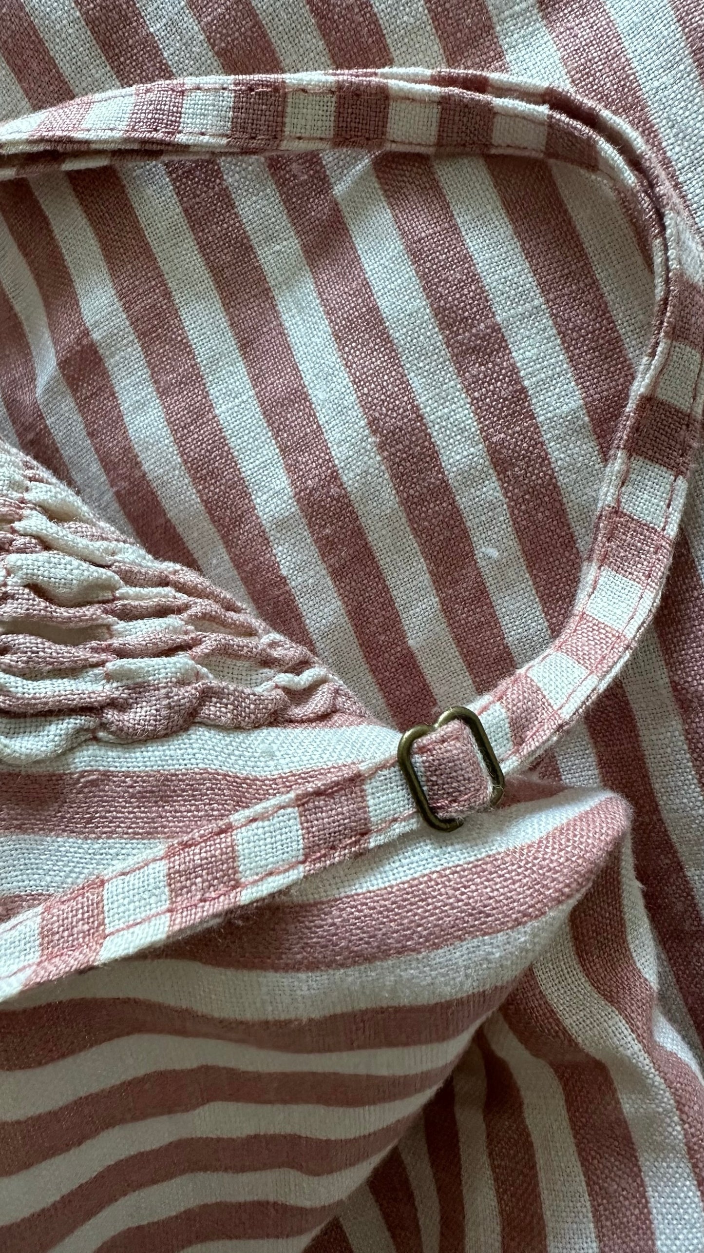 Faithfull the Brand dusky pink cream candy stripe corset tie bust mini dress holiday large L UK 12 vgc