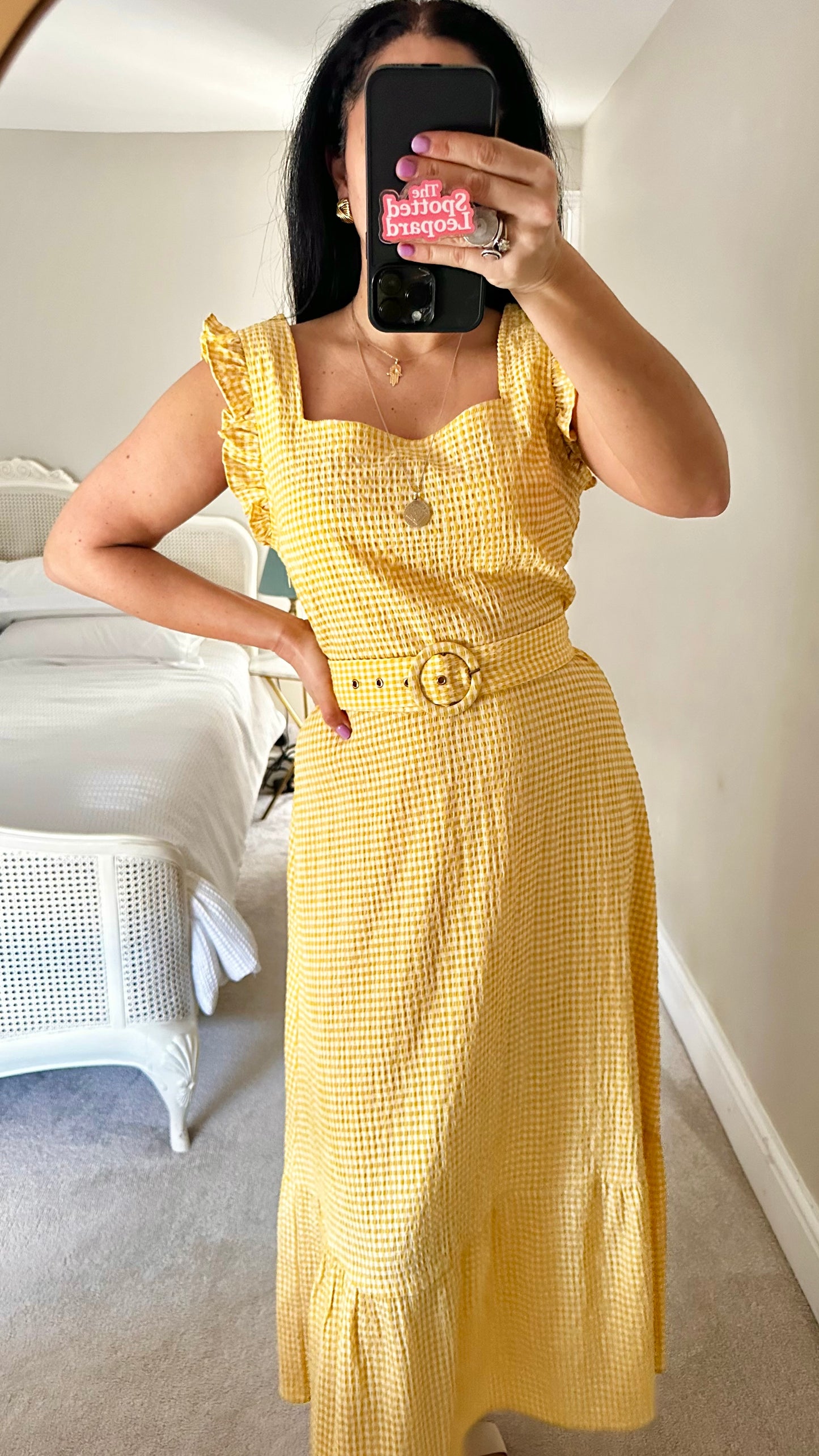 Oasis yellow cream gingham check midi long dress medium UK 12 new bnwt holiday