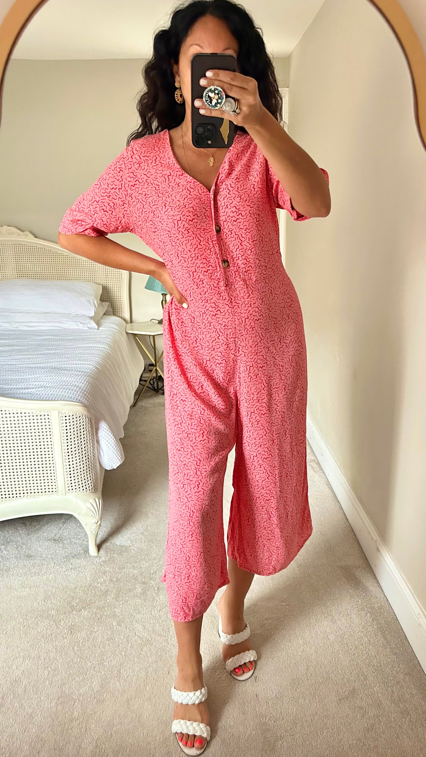 Nobody’s Child pink fuschia button up jumpsuit large UK 12-14 vgc