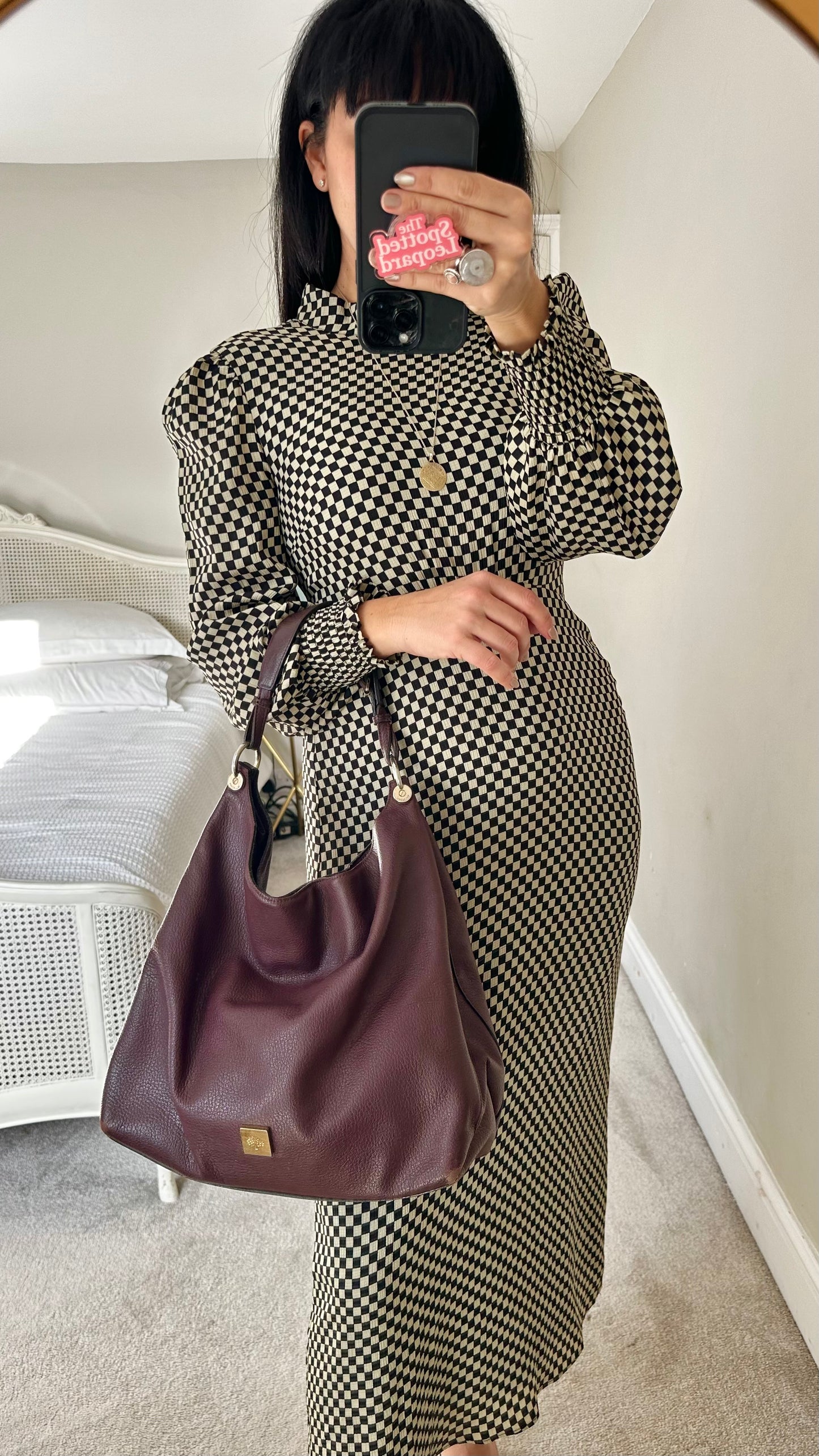 Whistles black cream chequered midi long dress UK 12 vgc event