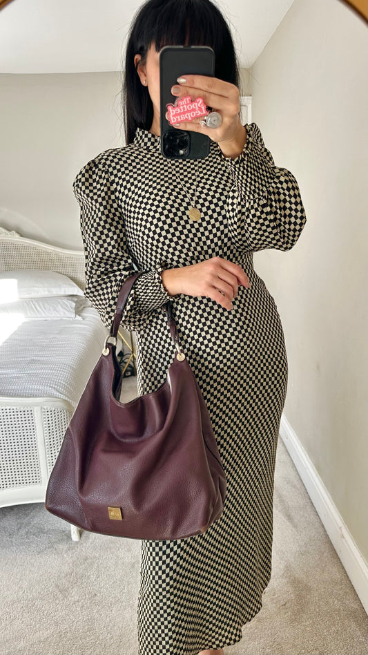 Whistles black cream chequered midi long dress UK 12 vgc event