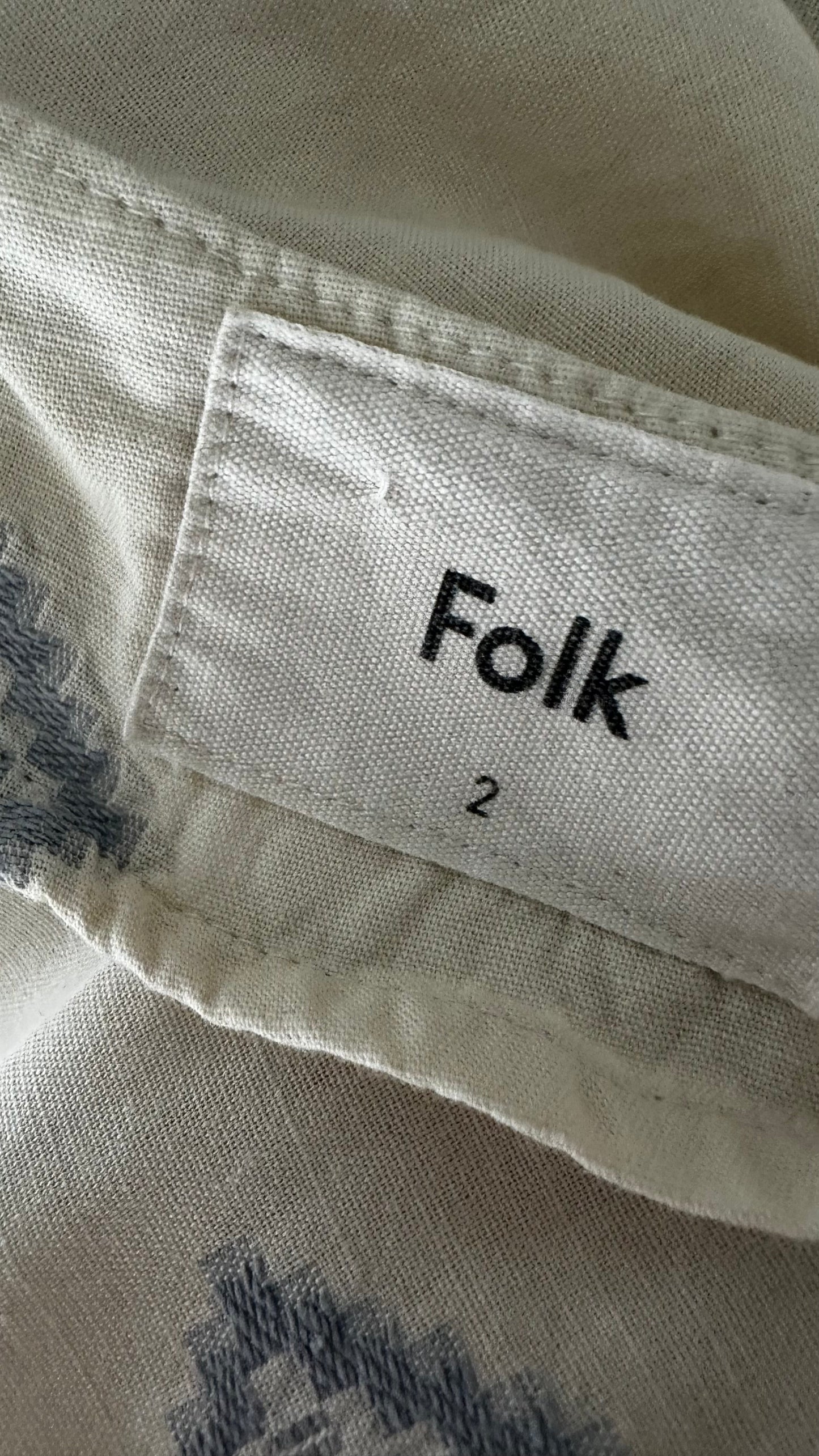 FOLK cream blue Aztec print midi button up dress long UK 12 vgc