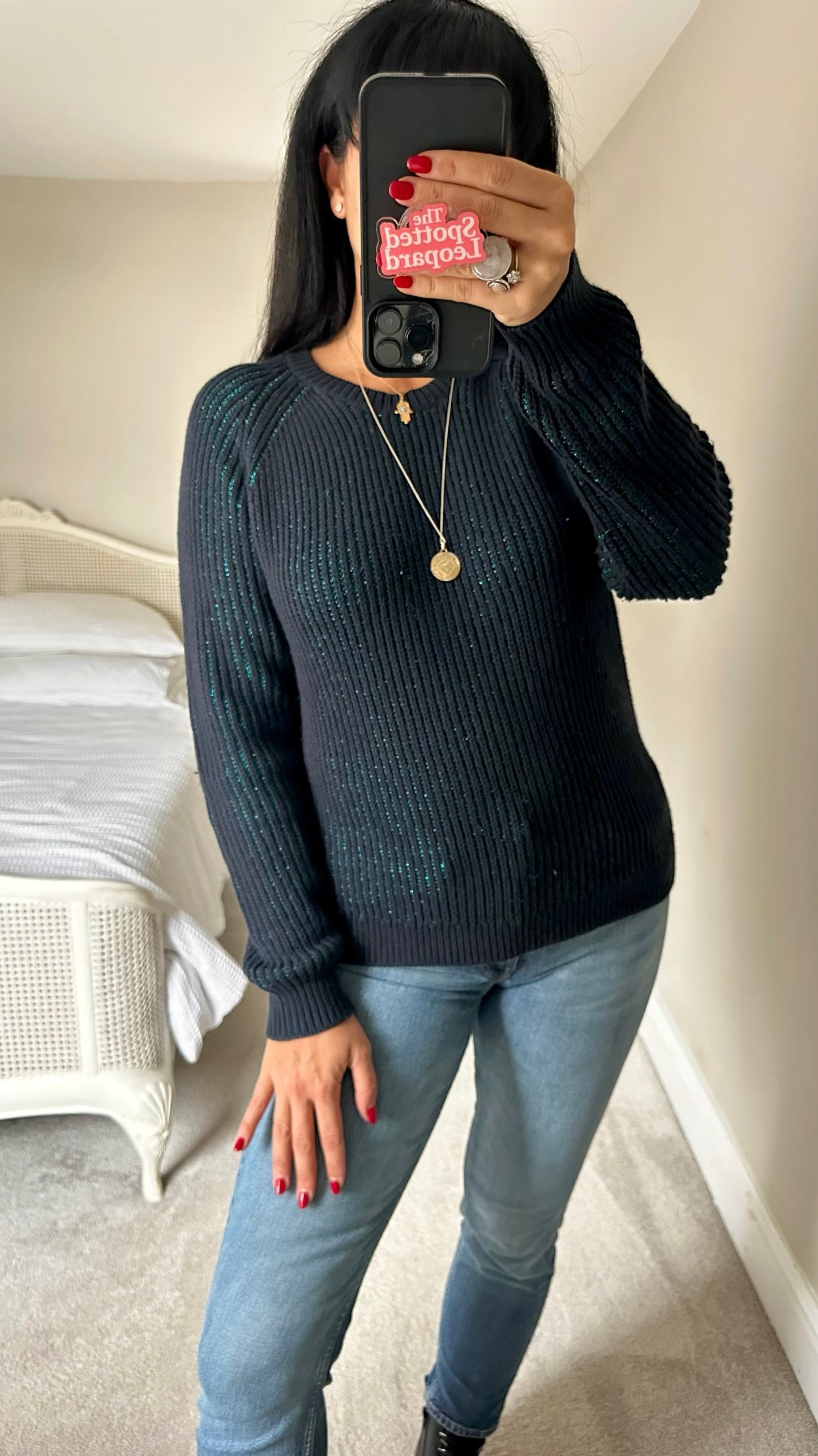 Hush turquoise green blue shimmer knit jumper medium M UK 10 XMS25 excellent used condition