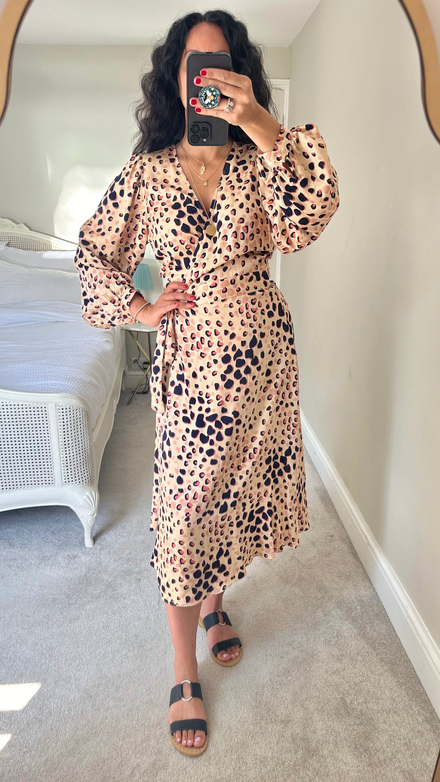 Second Female caramel leopard print wrap midi dress medium UK 10 12 vgc