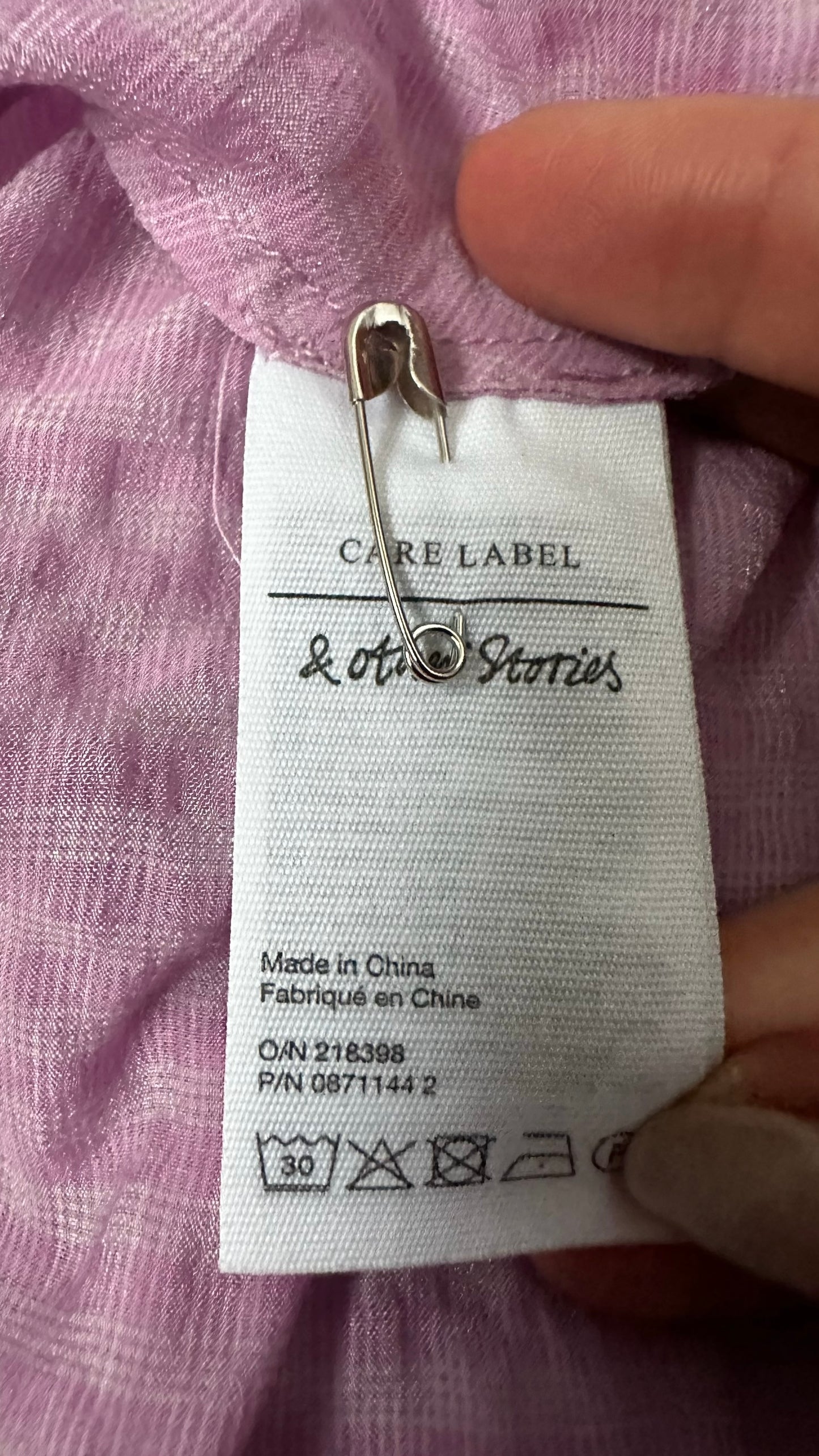 & other stories lilac gingham wedding guest dress small UK 8-10 vgc