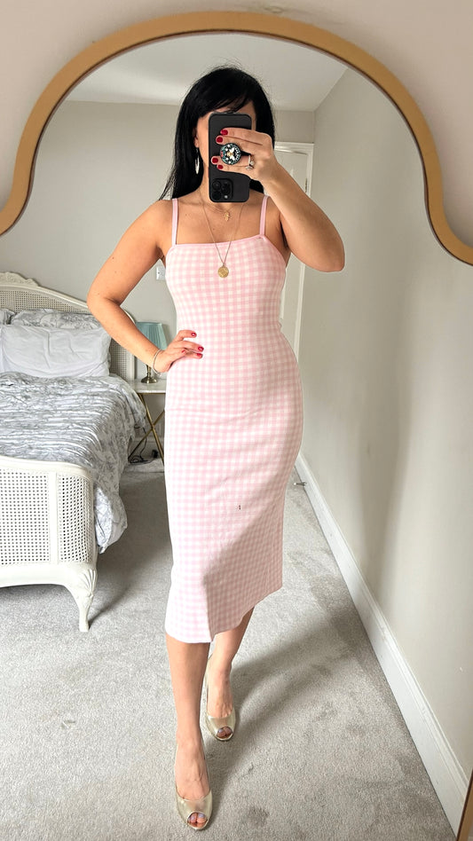 & Other Stories Gingham Pink Midi Dress extra small xs UK 6 vgc