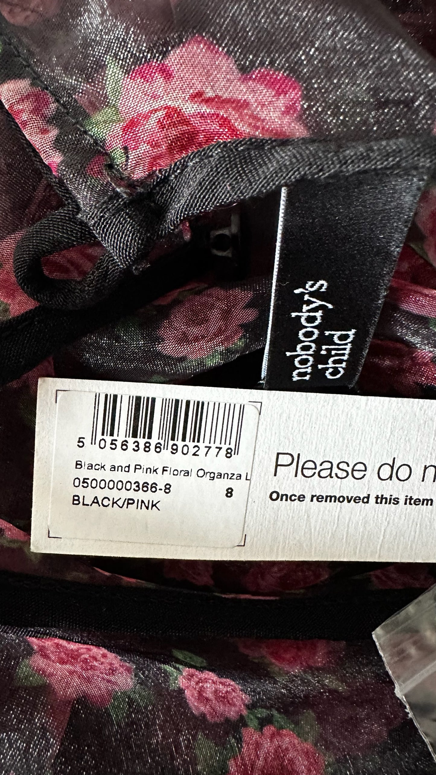 Nobodys child black pink rose sheer mini event dress small UK 8 NWT new