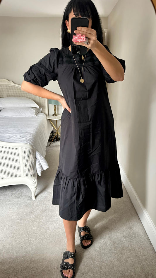Oliver Bonas black cotton long holiday midi extra small UK 6 8 new bnwt