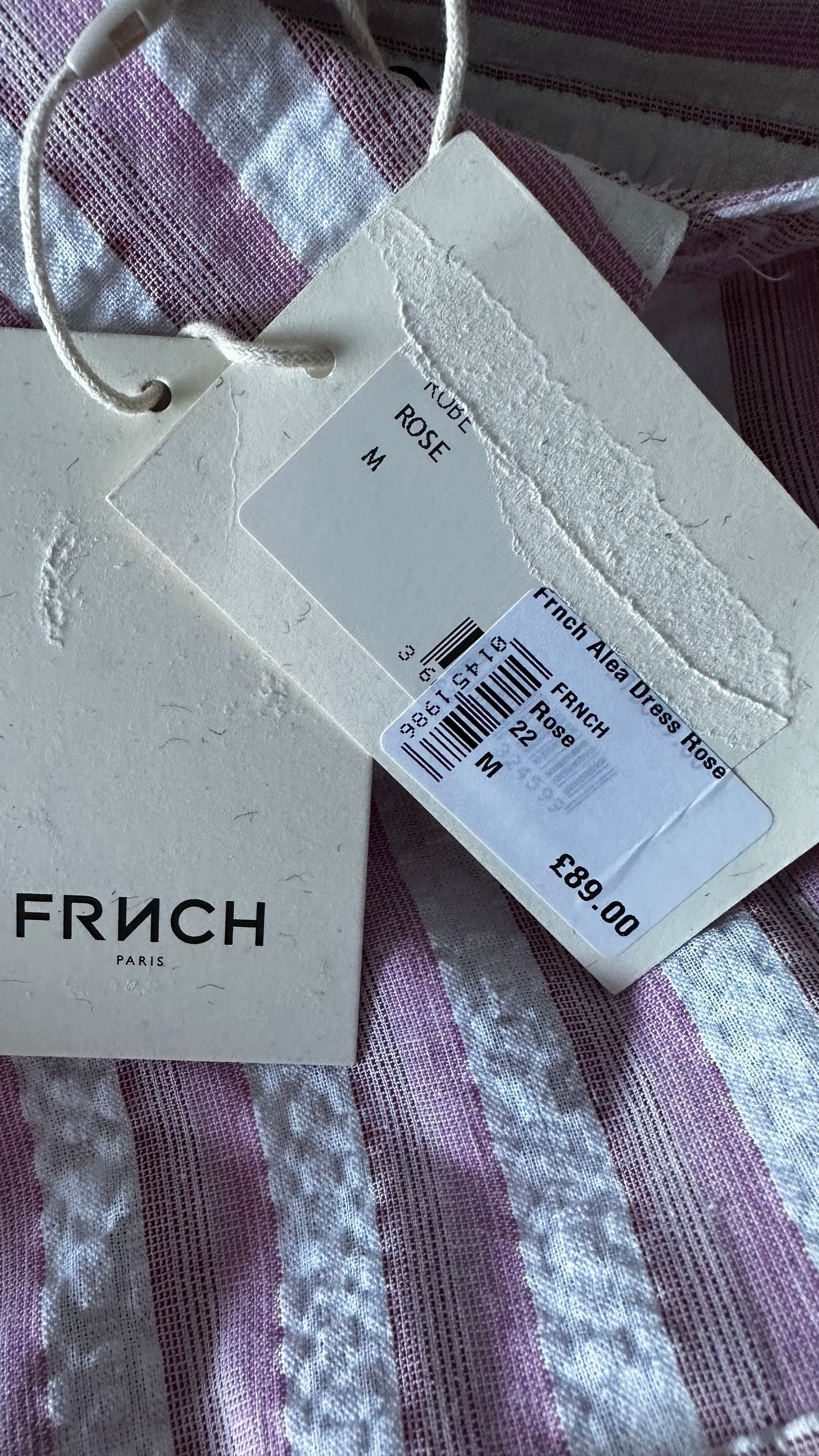 FRNCH pink white stripe mini shirt dress holiday medium UK 12-14 new bnwt