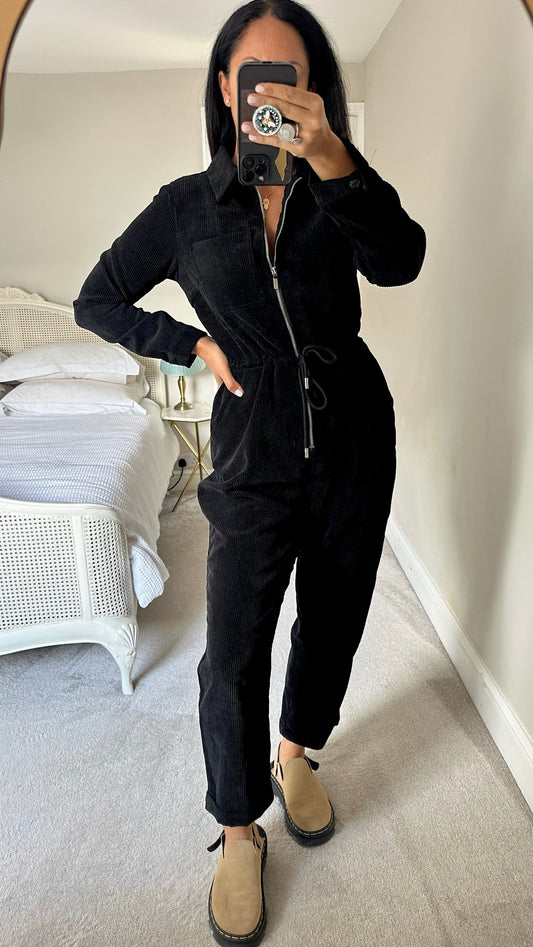 Dancing leopard black corduroy  zip up jumpsuit medium M UK 10