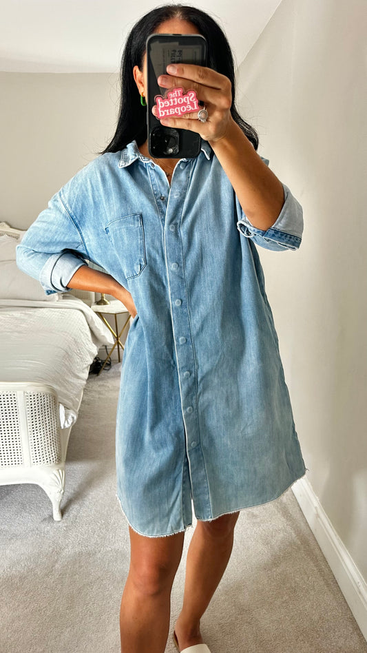 Selected Femme @ Anthropologie light blue denim jeans shirt dress small medium UK 8-10-12 vgc