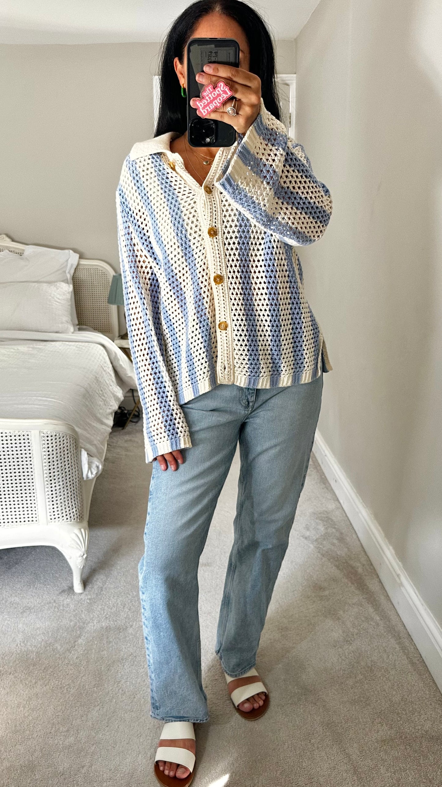 & other stories cream blue stripe net cardigan small medium UK 10-12 vgc