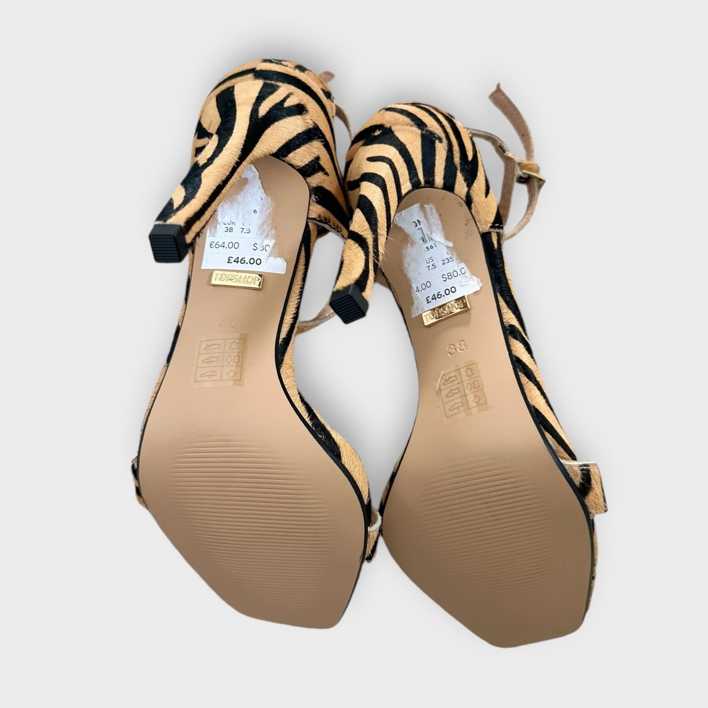 Topshop animal tiger print leather strappy party shoes heels new bnwot UK 5 EU 38