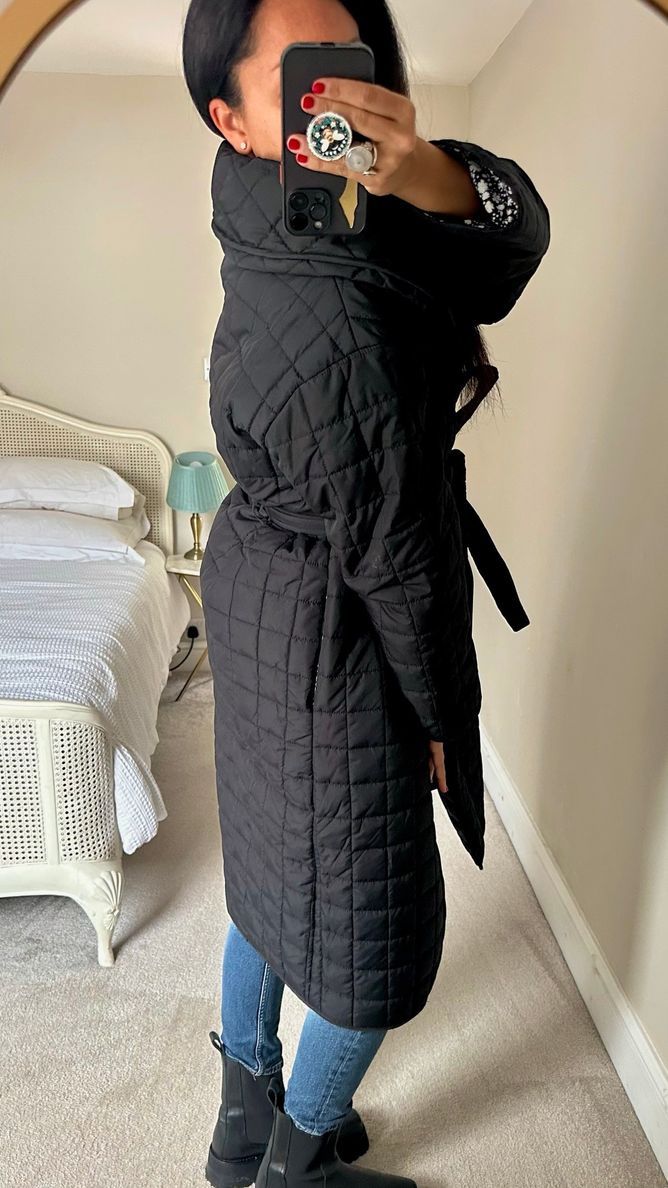 Nobody's child black square quilted long line puffer coat large UK 12-14 vgc w25