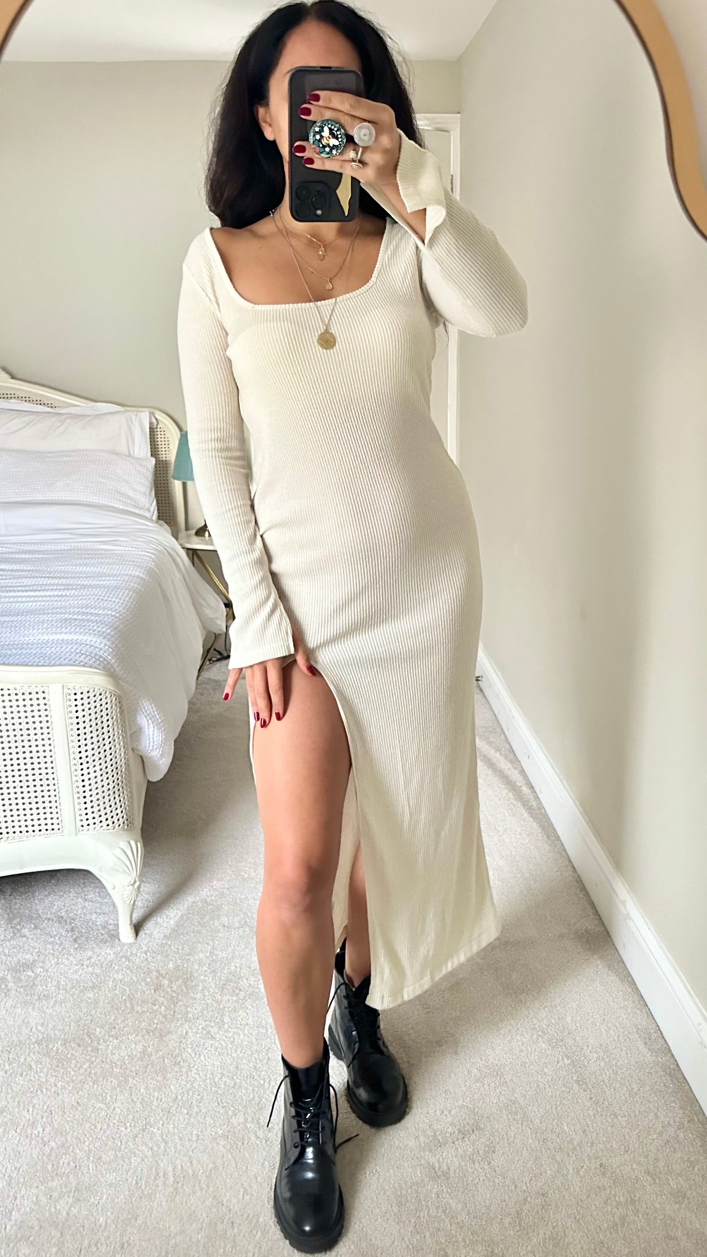 4th & Reckless white ribbed side split midi maxi jumper dress large extra large UK 12-14 new bnwt